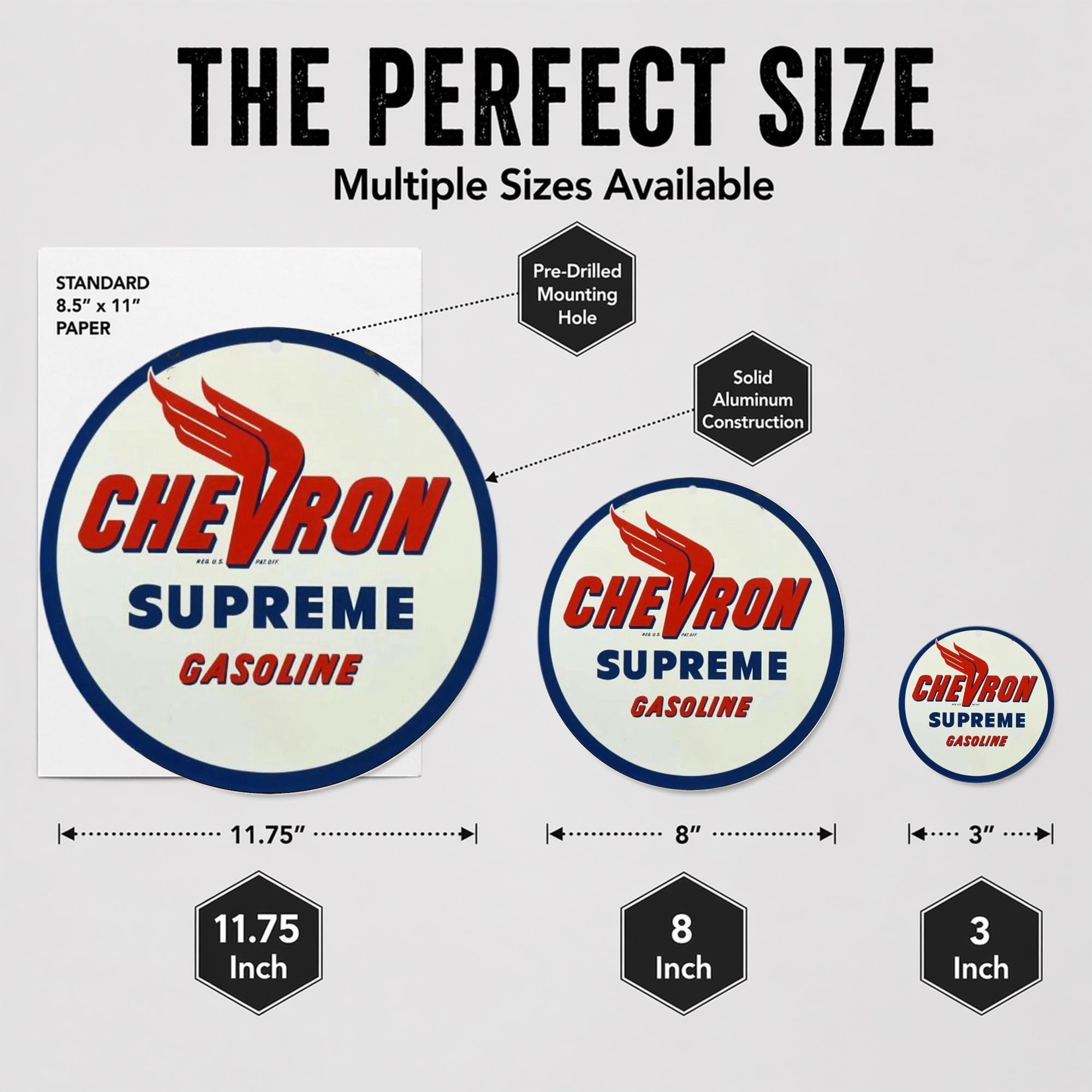 Brotherhood Vintage Gas Sign Reproduction Vintage Metal Signs Round Metal Tin Sign for Garage and Home 8 Inch Diameter – Chevron Supreme Gasoline - Image 5