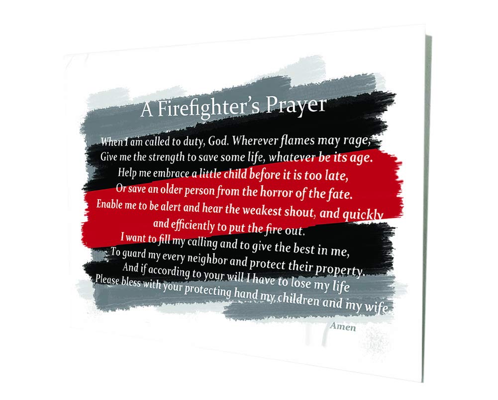 Firefighter Prayer Thin Red Line Decorative Text Design Print Gift Vintage Reproduction Vintage Style Metal Signs Metal Tin Aluminum Sign Garage Home Decor 8x10"