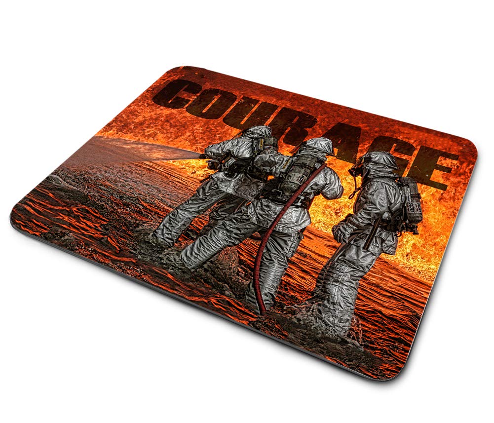 Fireman Firefighter Fighting Fire Courage Design Thin Rubber Backed Square Mouse Pads for Gaming Computer Laptops Notebooks Desks