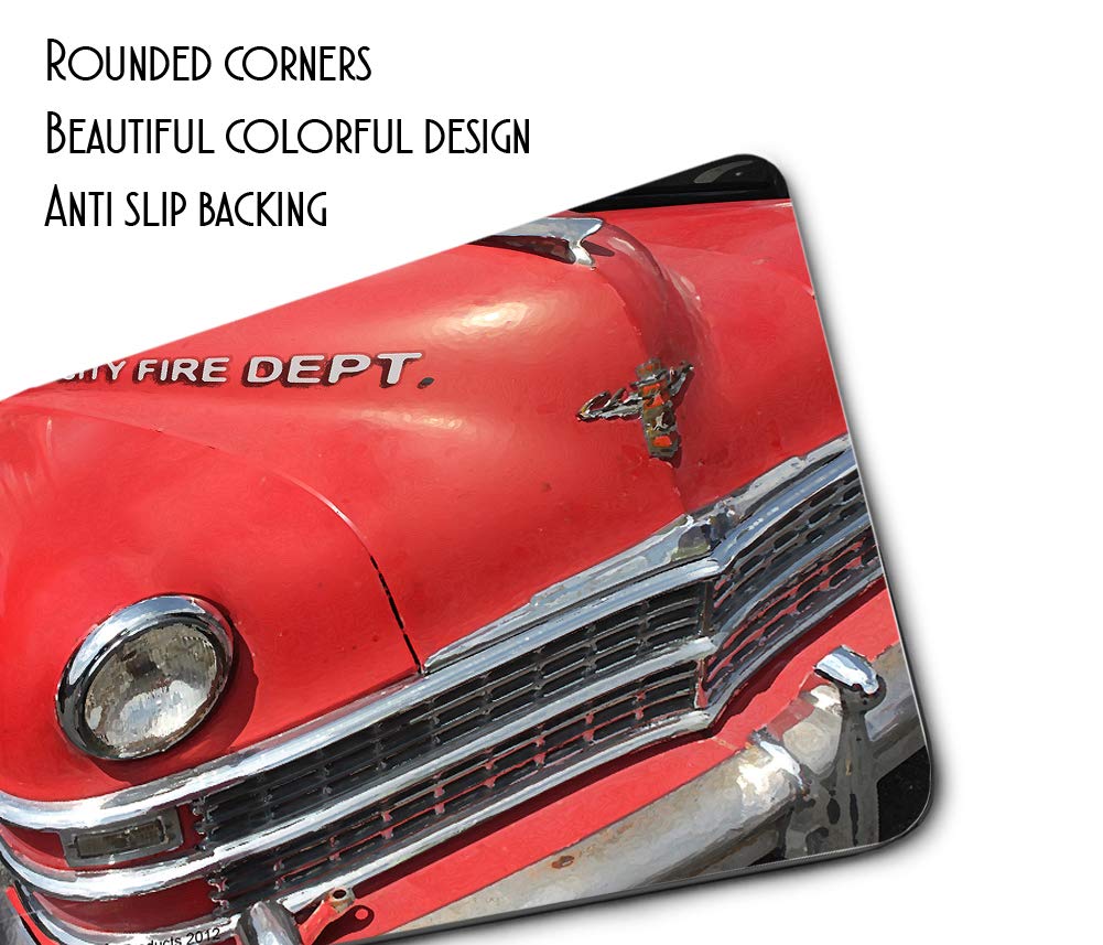 Old City Fire Chiefs Car Fireman Firefighter Thin Rubber Backed Square Mouse Pads for Gaming Computer Laptops Notebooks Desks - Image 2