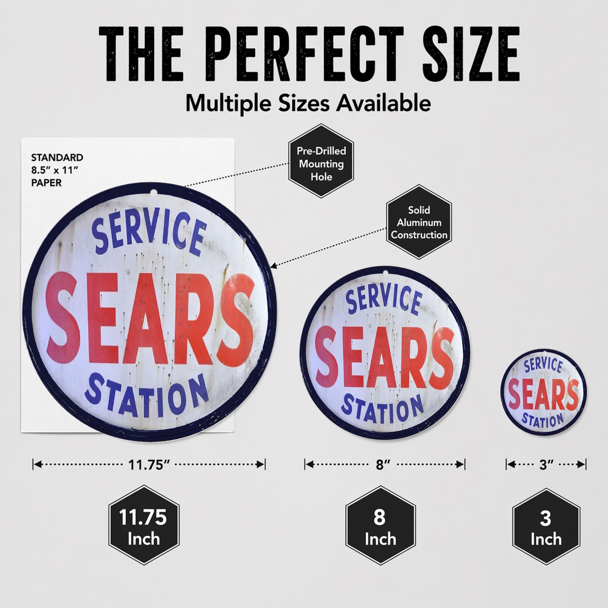 Sears Service Station Authorized Service Car Company Emblem Seal Vintage Gas Signs Reproduction Car Company Vintage Style Metal Signs Round Metal Tin Aluminum Sign Garage Home Decor - Image 5