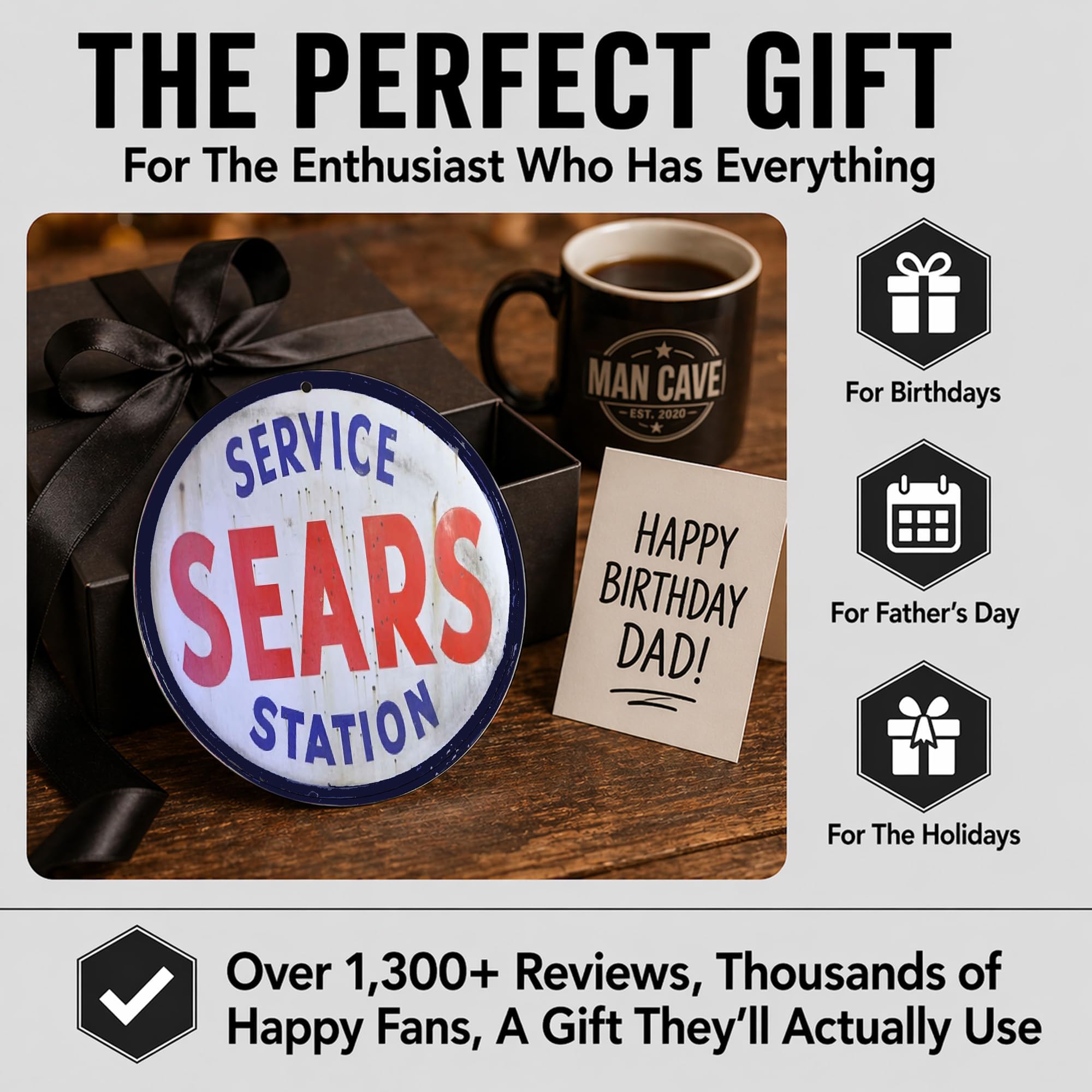 Sears Service Station Authorized Service Car Company Emblem Seal Vintage Gas Signs Reproduction Car Company Vintage Style Metal Signs Round Metal Tin Aluminum Sign Garage Home Decor - Image 6