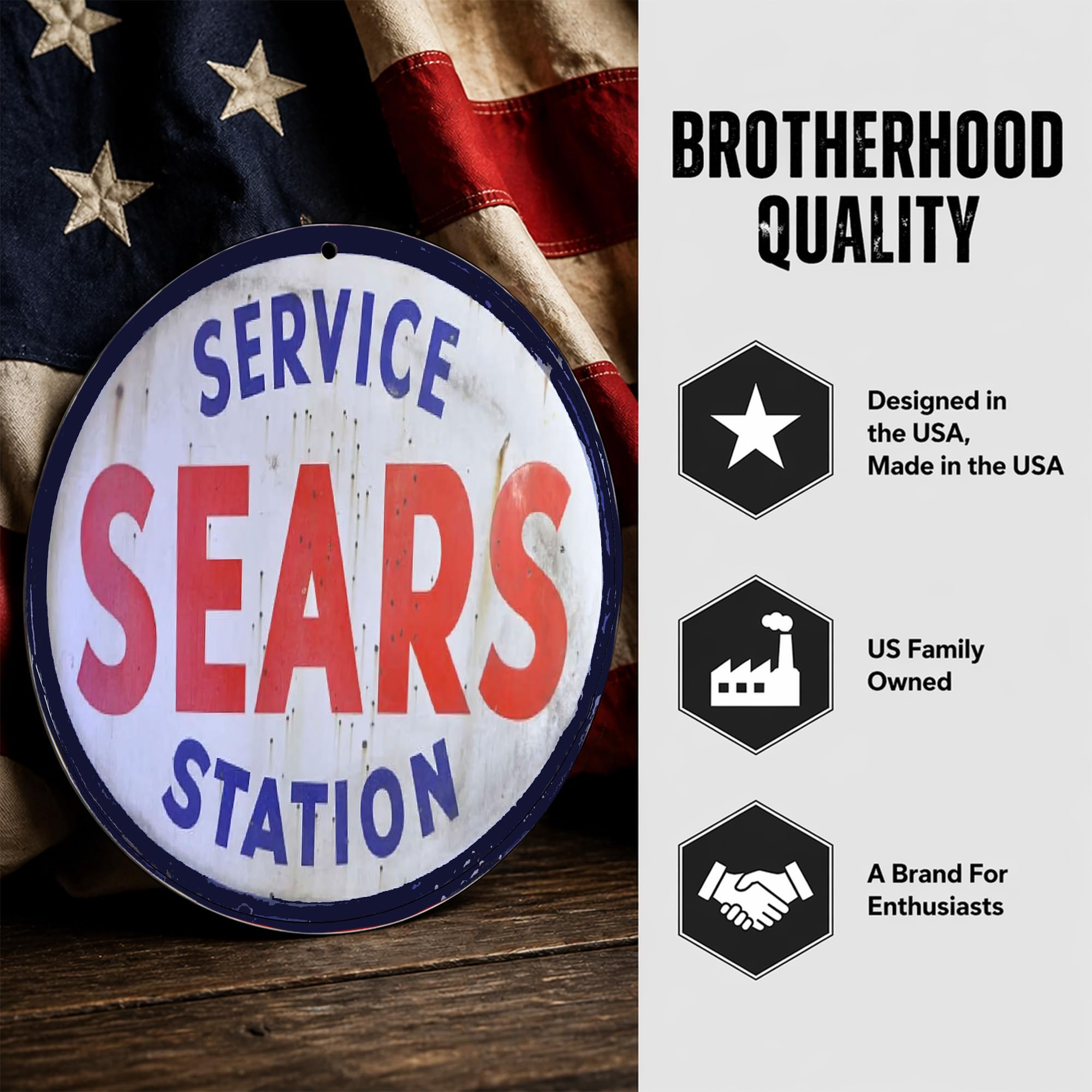 Sears Service Station Authorized Service Car Company Emblem Seal Vintage Gas Signs Reproduction Car Company Vintage Style Metal Signs Round Metal Tin Aluminum Sign Garage Home Decor - Image 8
