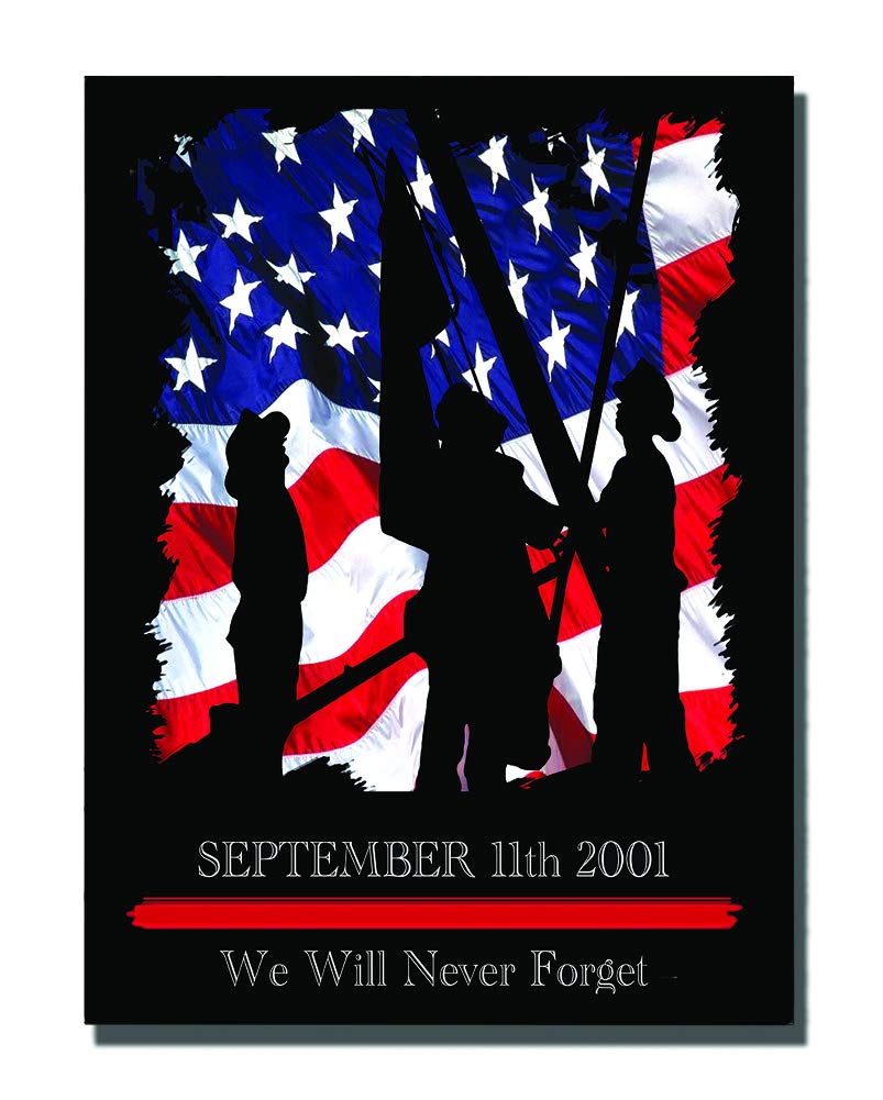 September 11 9/11 We Will Never Forget Firefighter Silhouette American Flag Vintage Reproduction Vintage Style Metal Signs Metal Tin Aluminum Sign Garage Home Decor 16x20"
