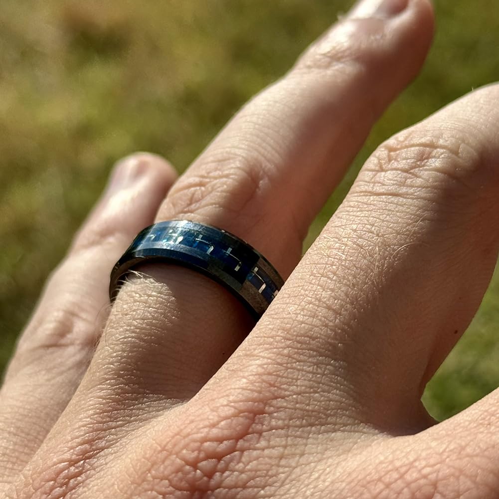 Thin Blue Line Ring for Men - Tungsten Ring with Silicon Blue Line Work Ring - Promise Ring for Him Tungsten Wedding Ring - Police Sheriff Law Enforcement Gifts for Him - Mens Wedding Bands Tungsten - Image 6