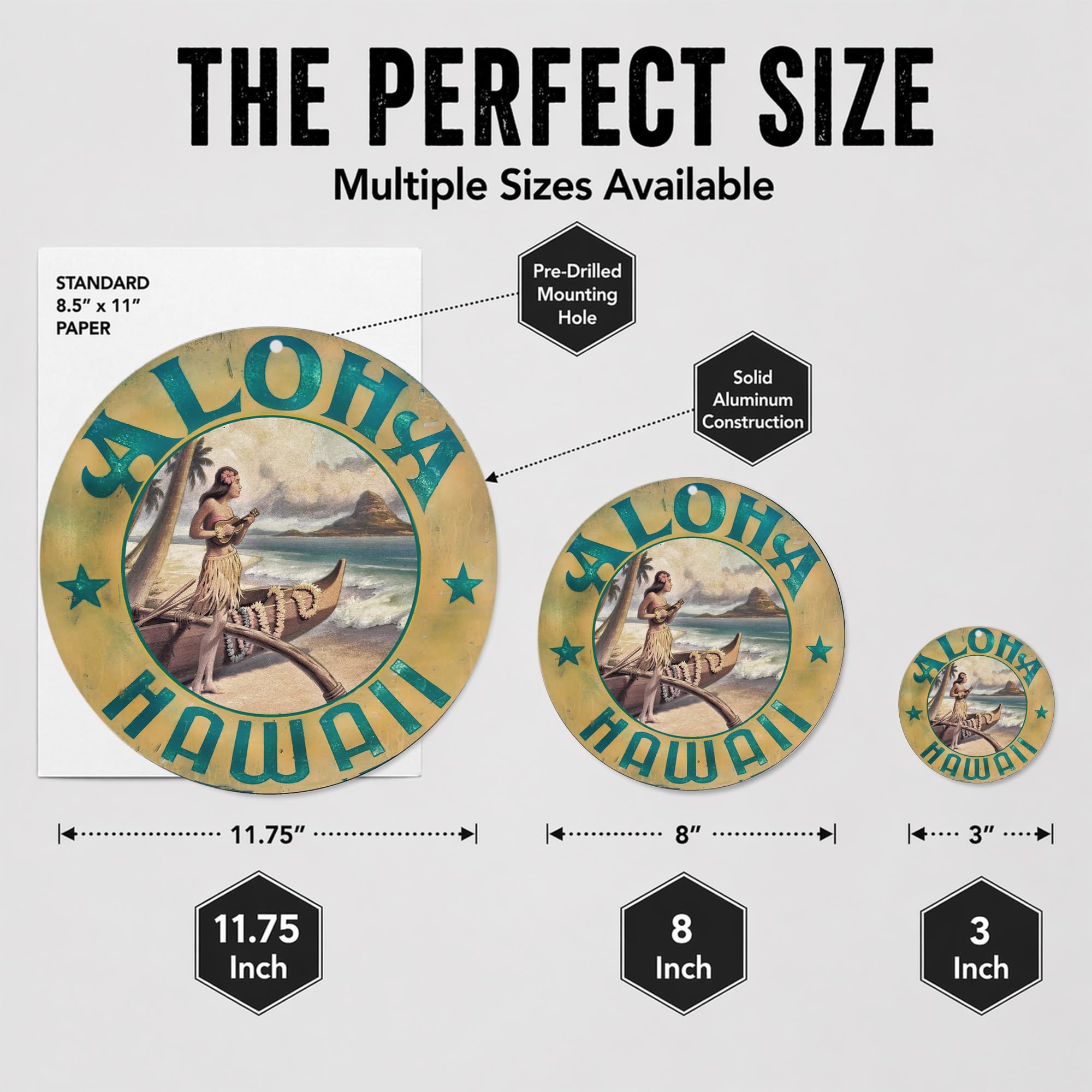Vintage Gas Sign Reproduction Vintage Metal Signs Round Metal Tin Sign For Garage And Home 11.75 Inch Diameter – Aloha Hawaii With Hawaiian Girl And Ukulele - Image 5